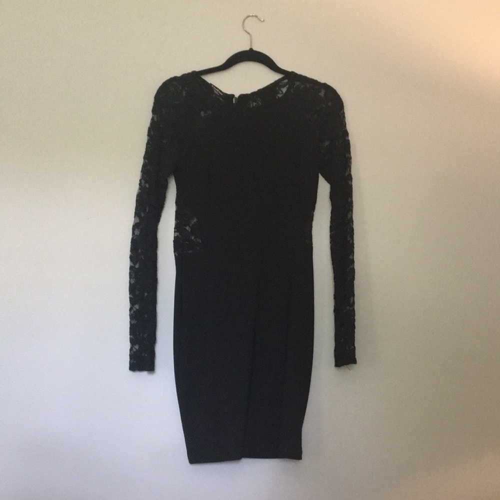 Bebe black lace insert body con dress